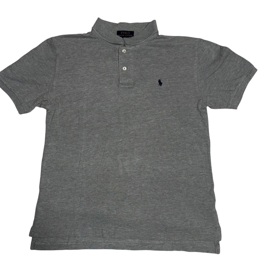 Polo Ralph Lauren Polo Shirt Large 14-16 Gray Short Sleeve Pique Pony Logo Prep